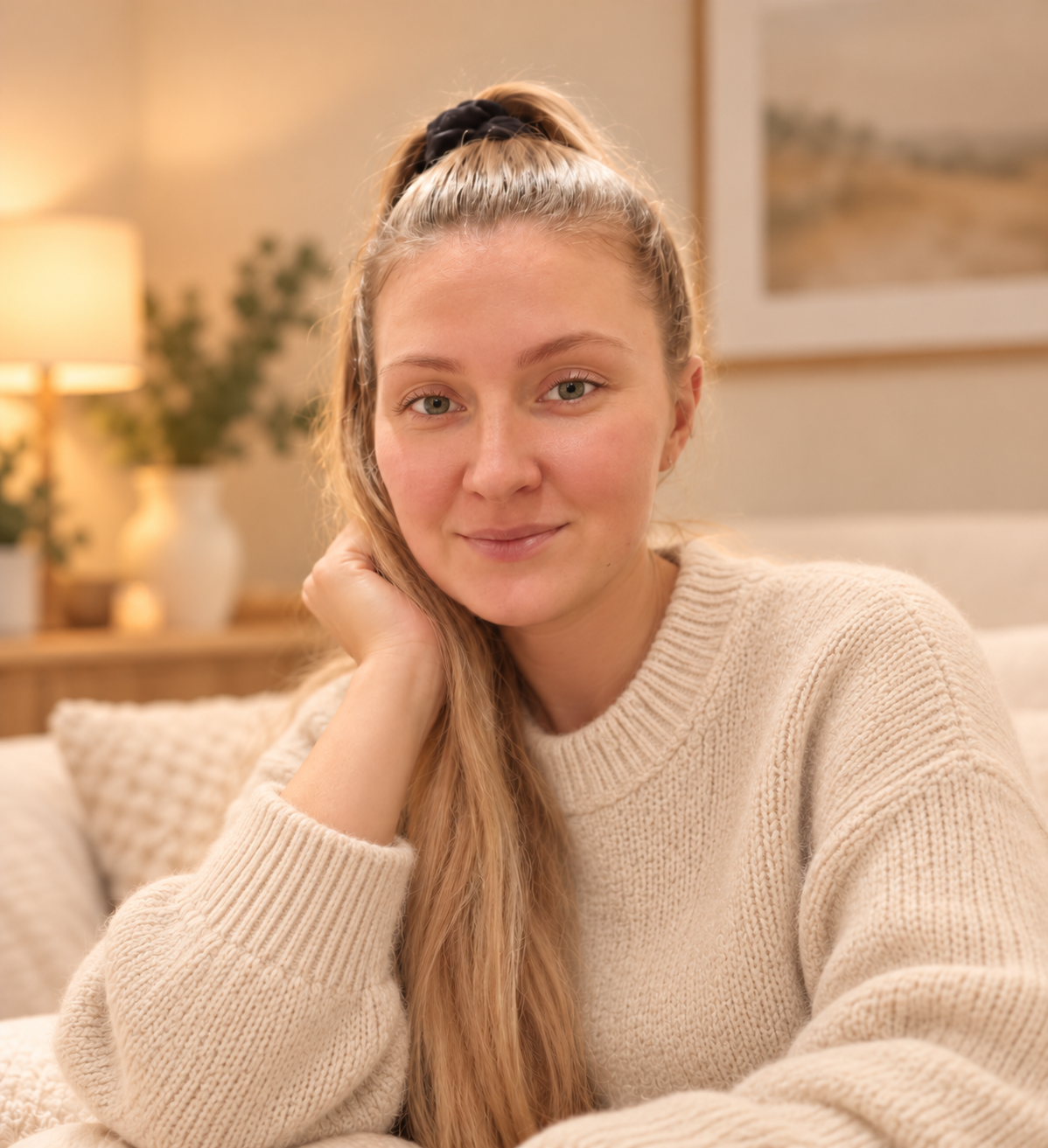cozy beige knit portrait