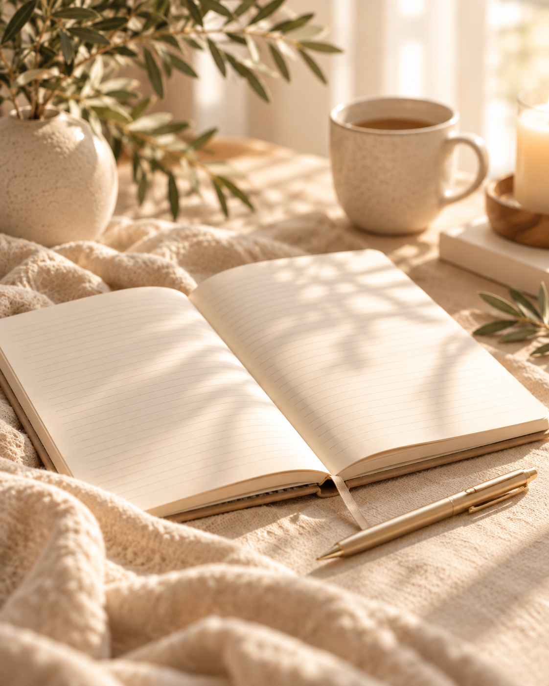 serene morning journaling still life