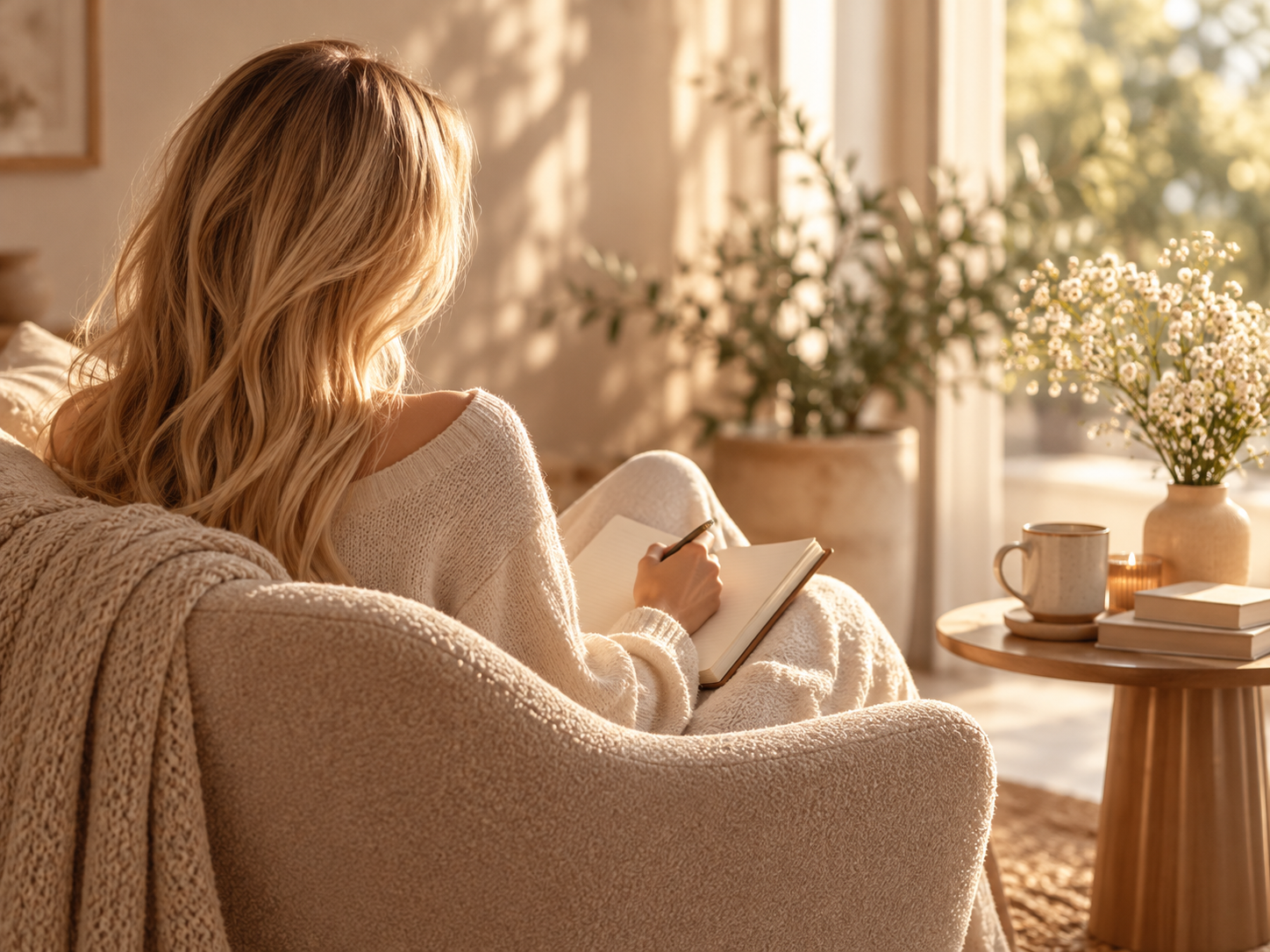 sunlit hygge journaling nook