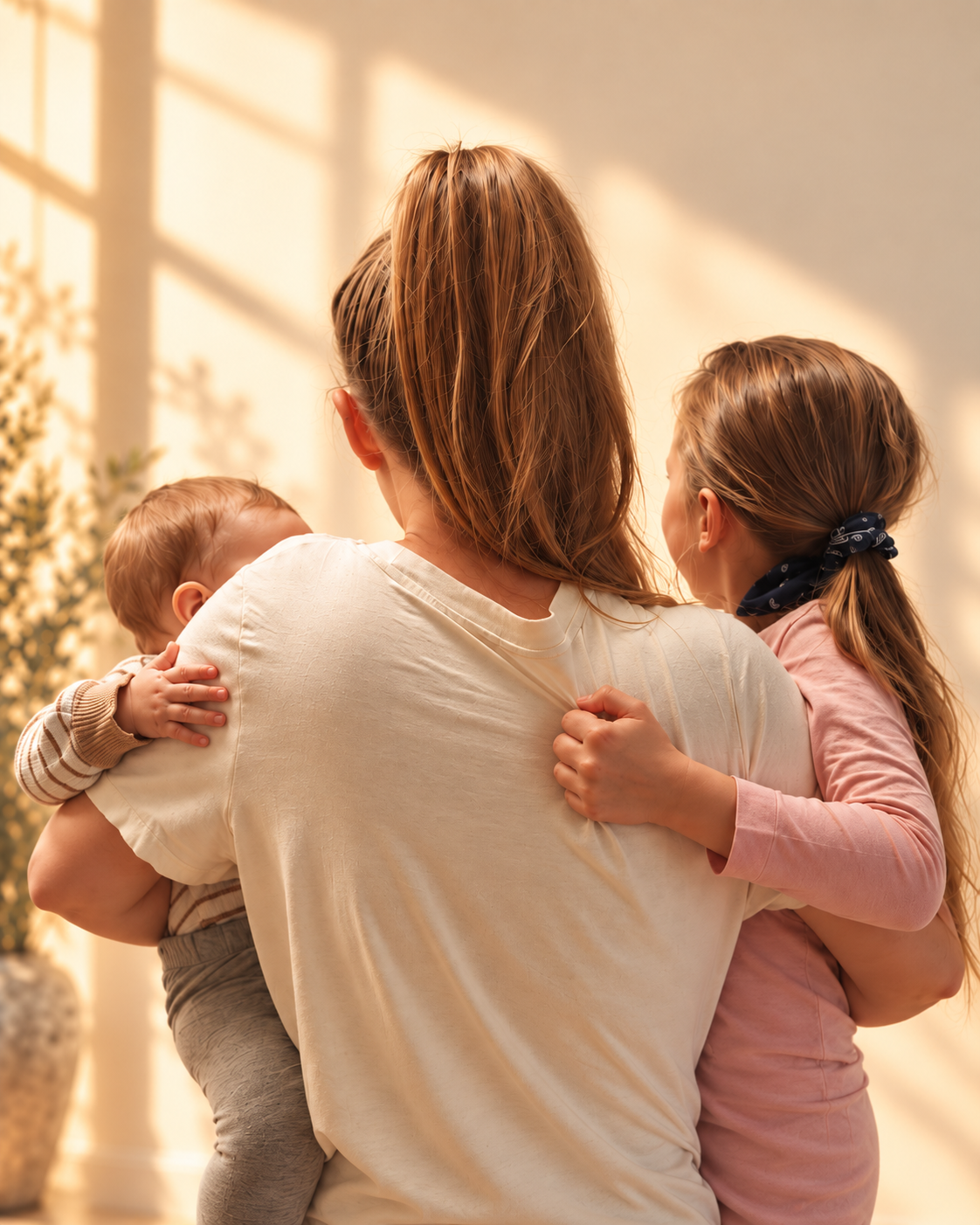 sunlit motherhood embrace